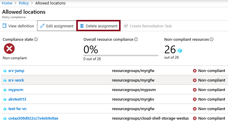 Screenshot of the Delete Assignment menu item.