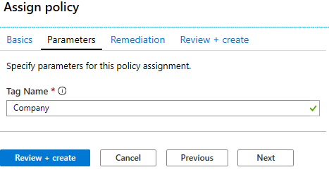Screenshot of Assign policy pane with the Tag name filled out.
